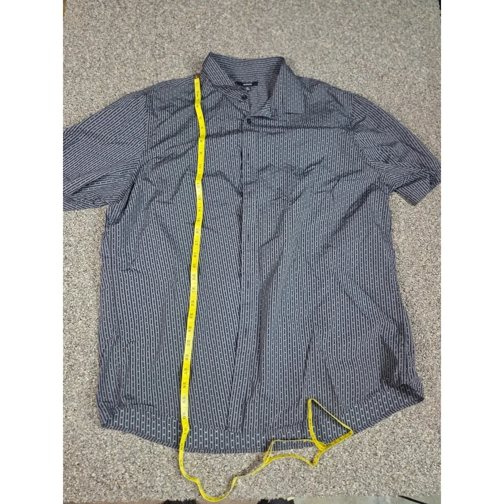 Alfini Mens Casual Short‎ Sleeve Shirt XXL Black & Gray Stripe